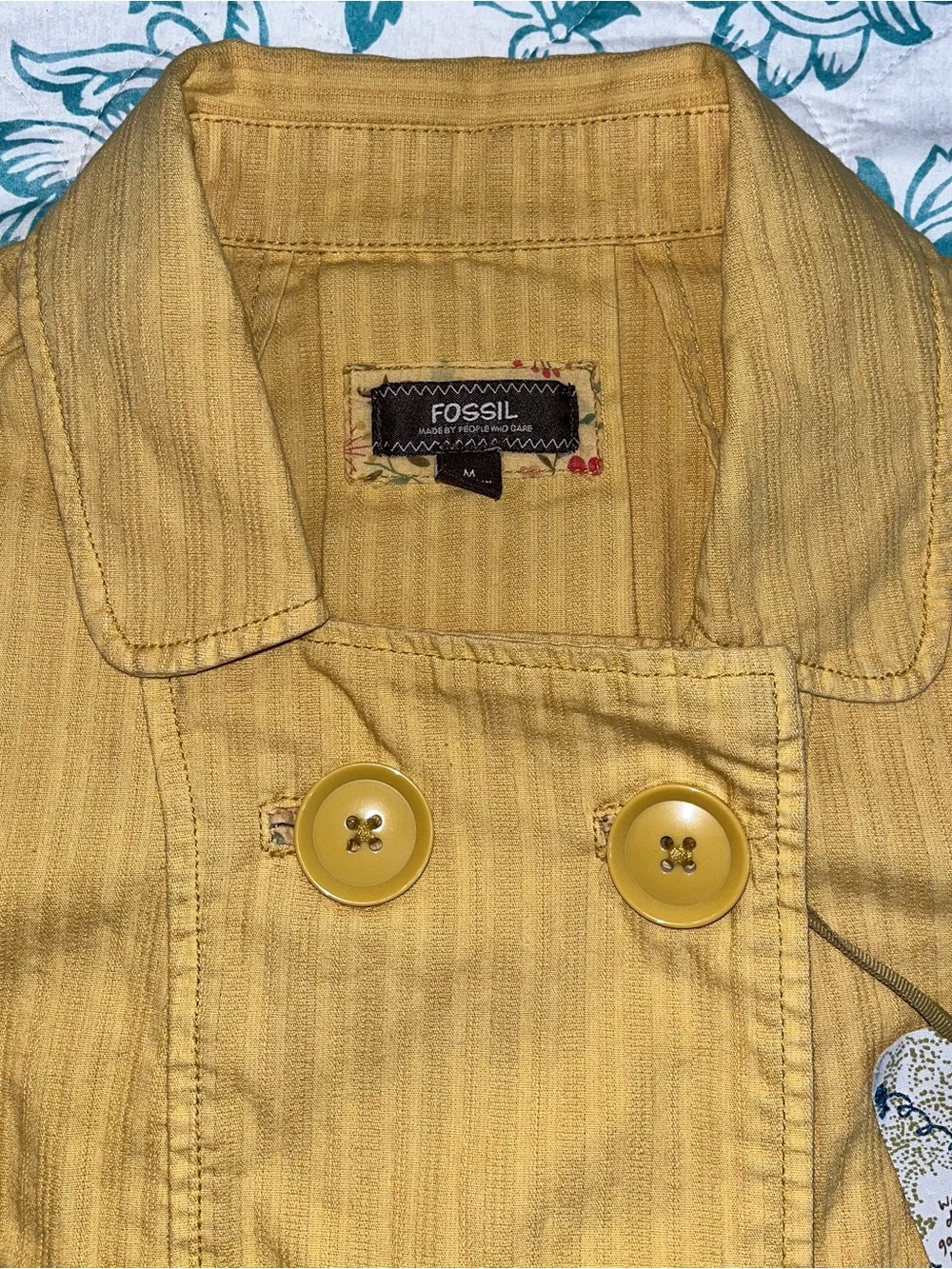 Vintage Fossil Mustard Yellow Double Breasted Jacket NWT (Size: Medium) - Picture 3 of 12